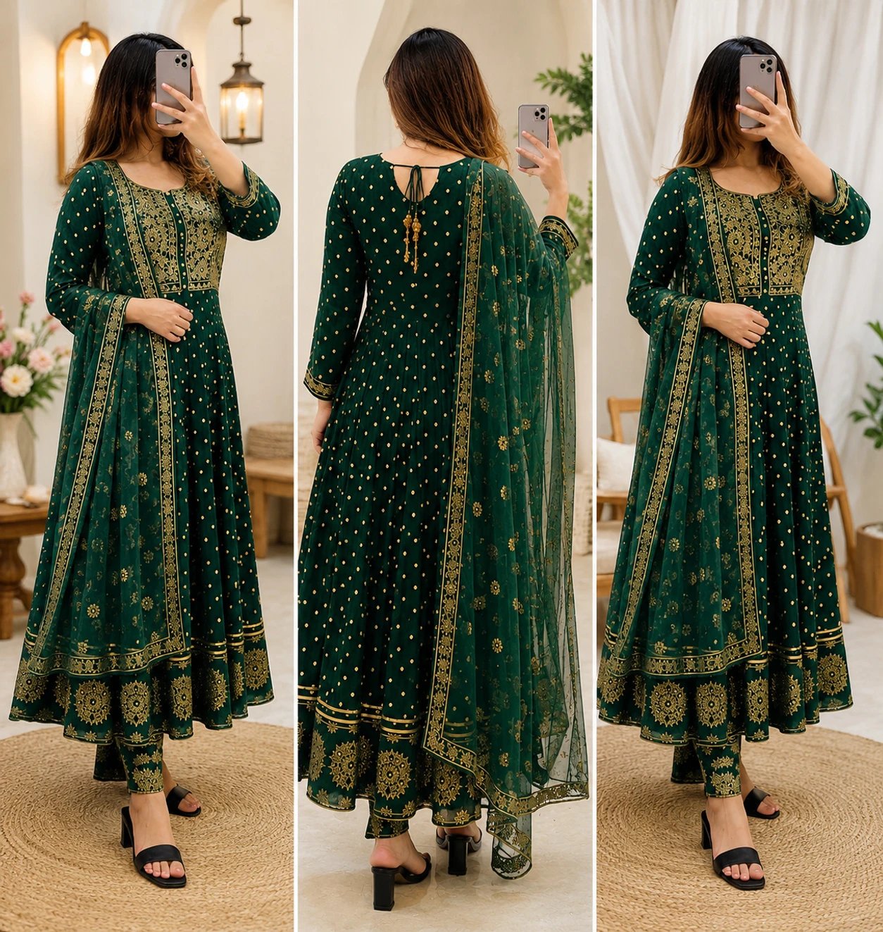 ₹728 KrishnaFab Printed Rayon Anarkali Kurta Dupatta Set