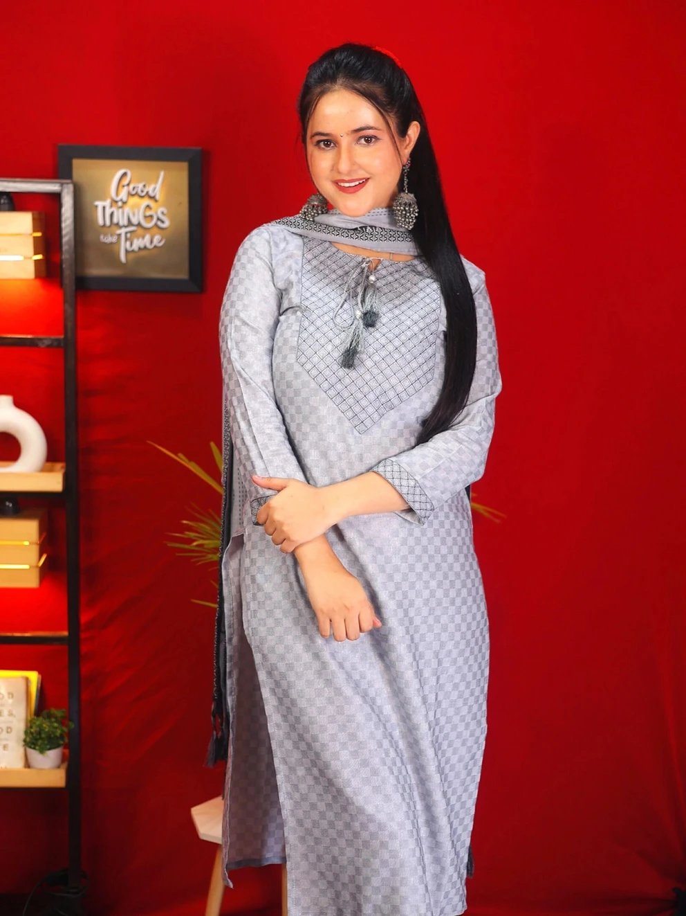 ₹391 Tibra Attire Cotton Blend Kurta Pant Dupatta Set for Women