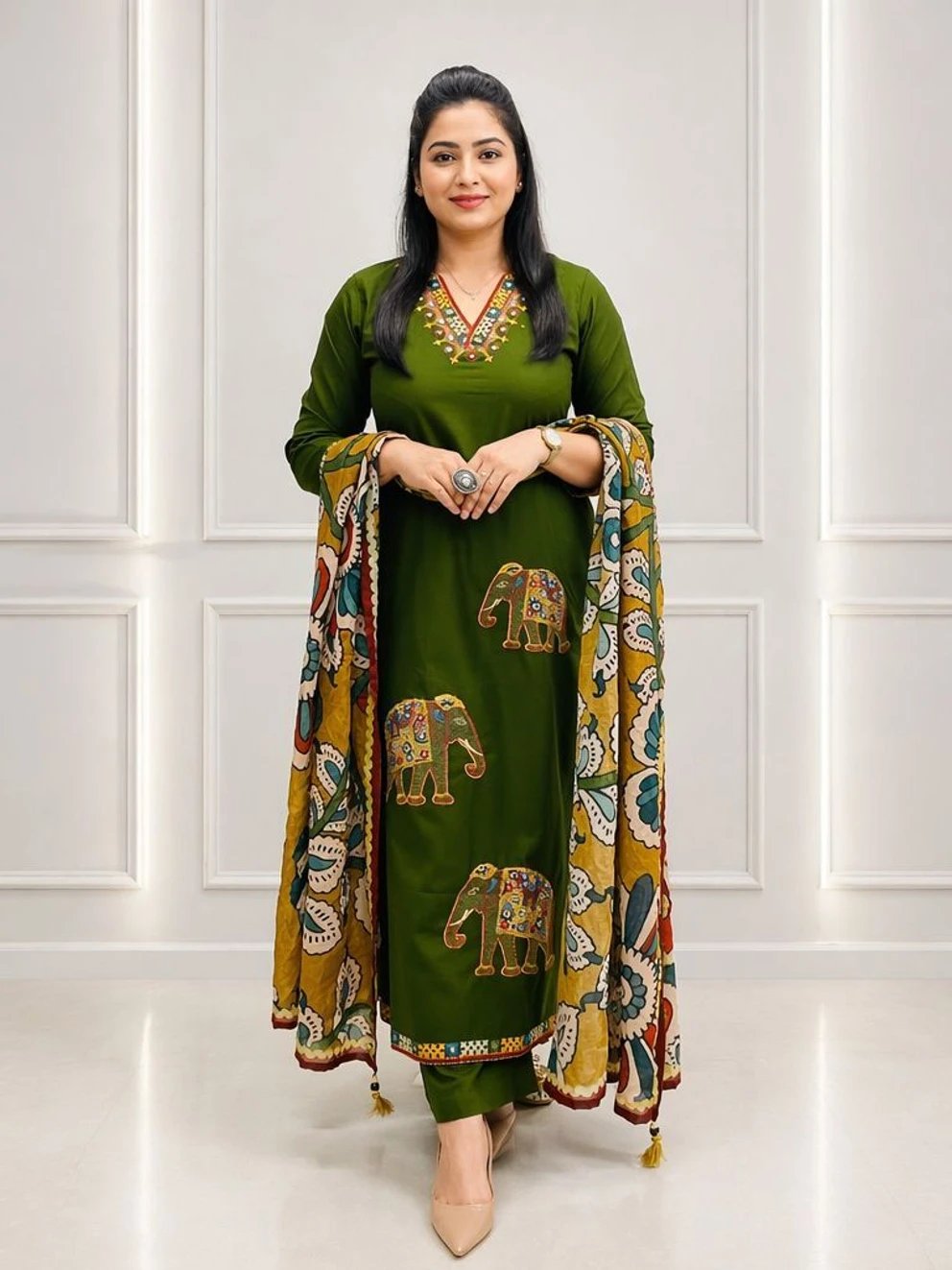 ₹870 VASTRA RANG Pure Cotton Kurta Pant Dupatta Set for Women