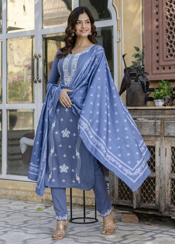 ₹438 Trendz Tycoon Embroidered Kurta Salwar and Dupatta Set for Women