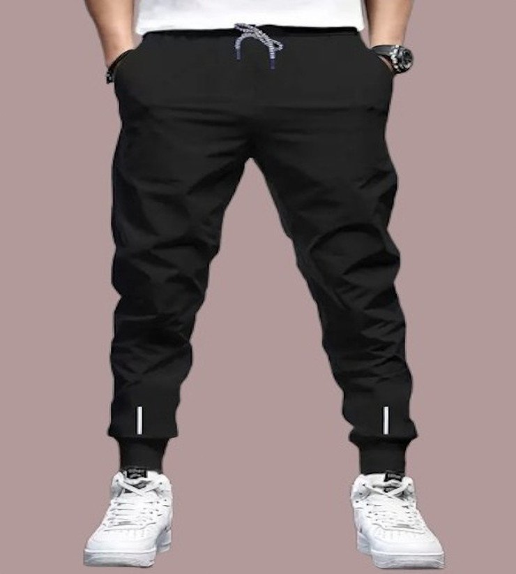 ₹236 Reya Men & Solid Black Track Pants for Easy Everyday Casual Wear