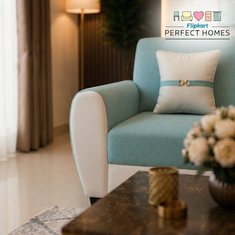 ₹17,421 Aqua Blue Cream 3+1+1 Fabric Sofa Set – 53% Off