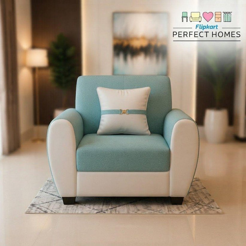 ₹17,421 Aqua Blue Cream 3+1+1 Fabric Sofa Set – 53% Off