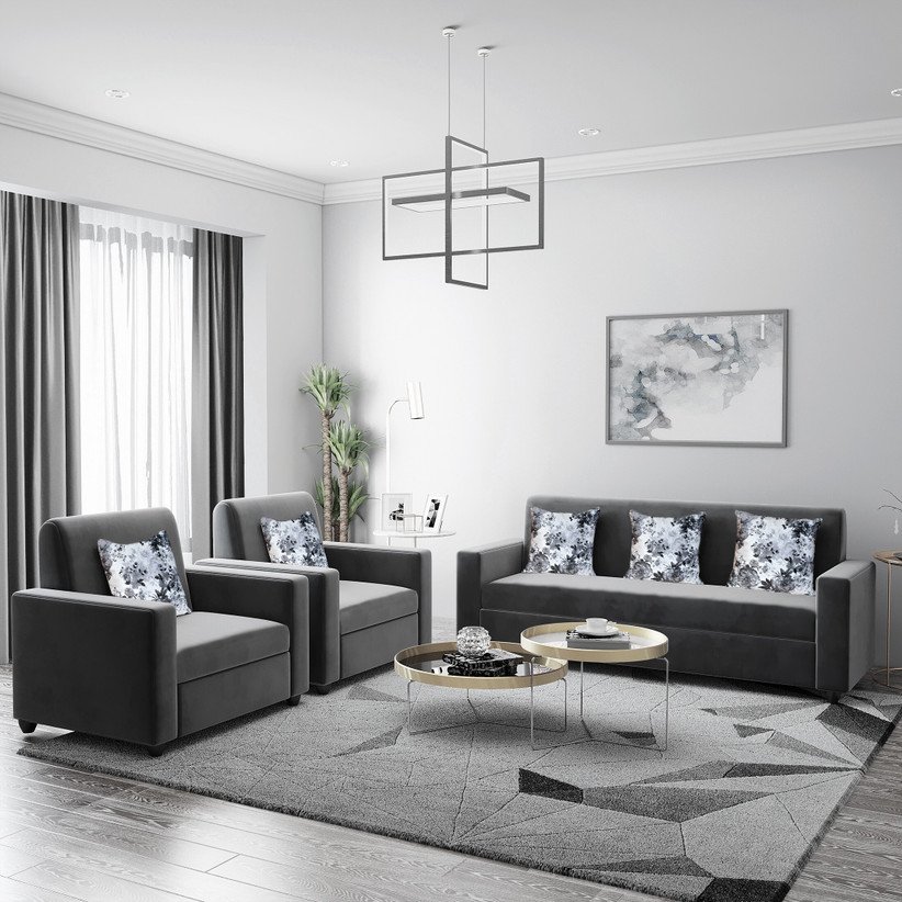 ₹16,544 Grey 3+1+1 Fabric Sofa Set – 67% Off Living Room Deal