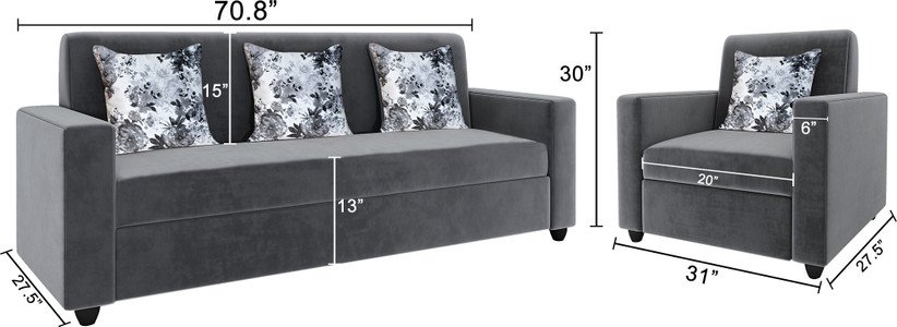₹16,544 Grey 3+1+1 Fabric Sofa Set – 67% Off Living Room Deal