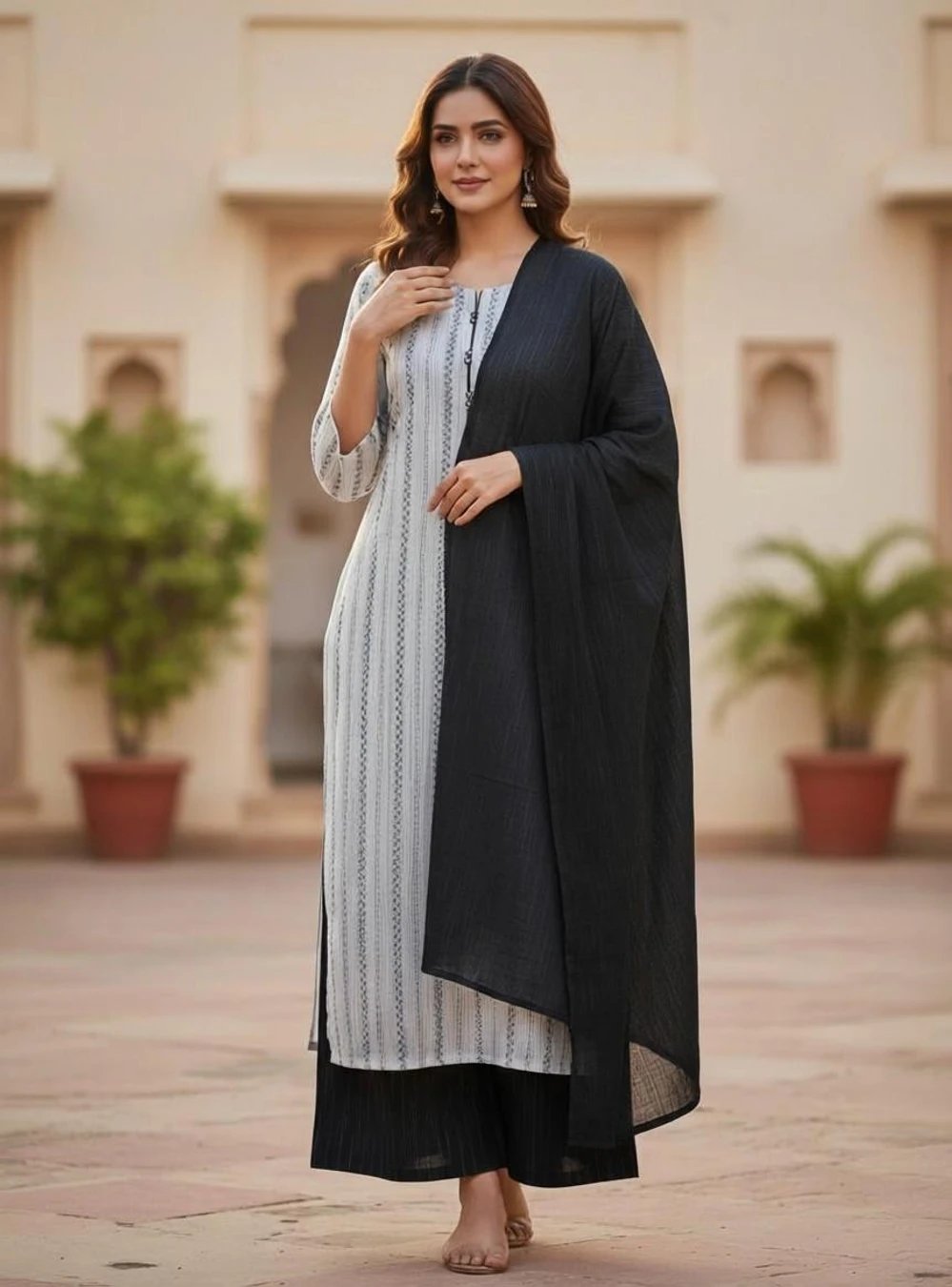 ₹375 Printed Kurta Palazzo and Dupatta Set for Effortless Ethnic Style