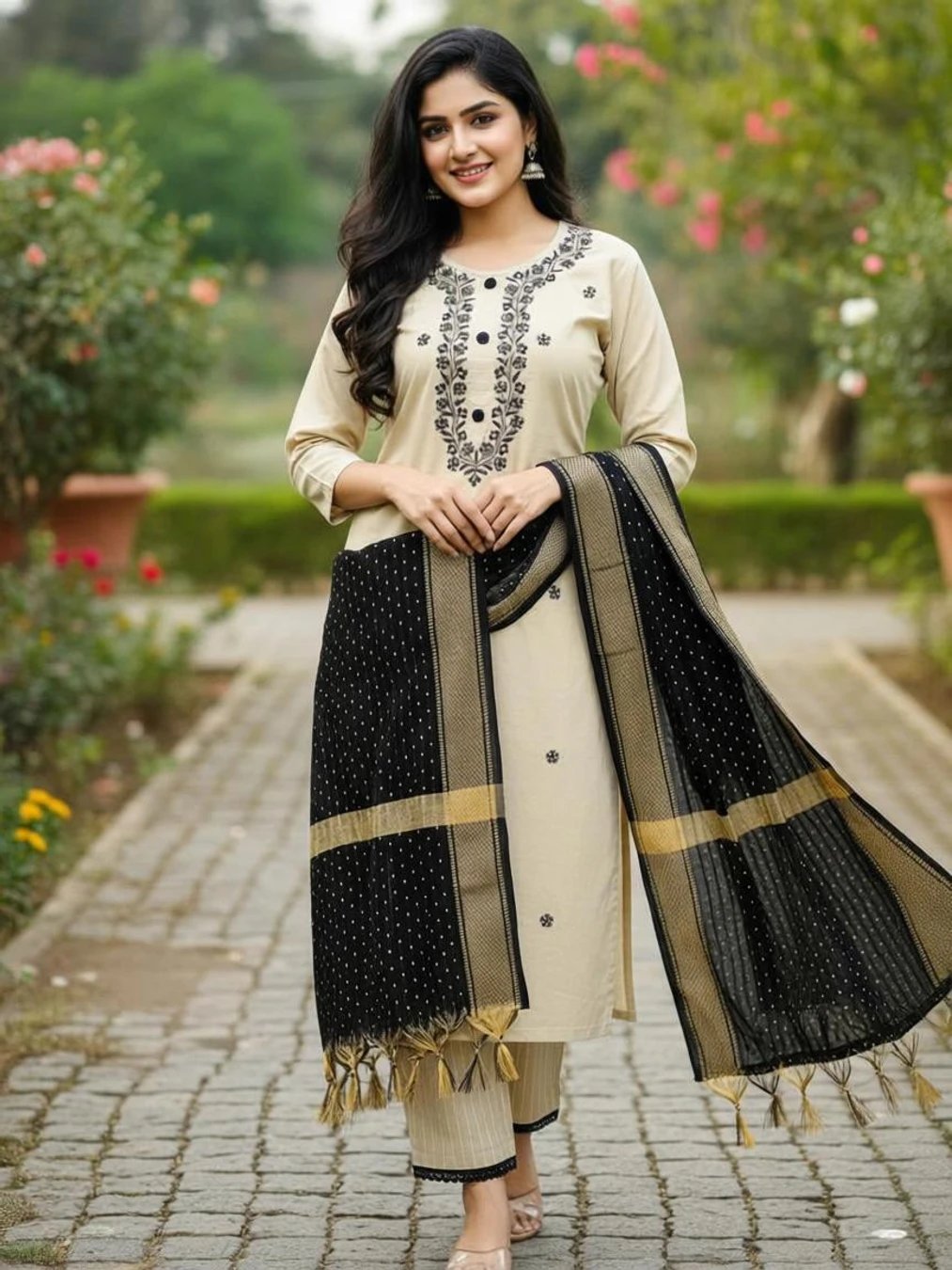 ₹430 Embroidered Kurta Palazzo and Dupatta Set for Graceful Ethnic Looks