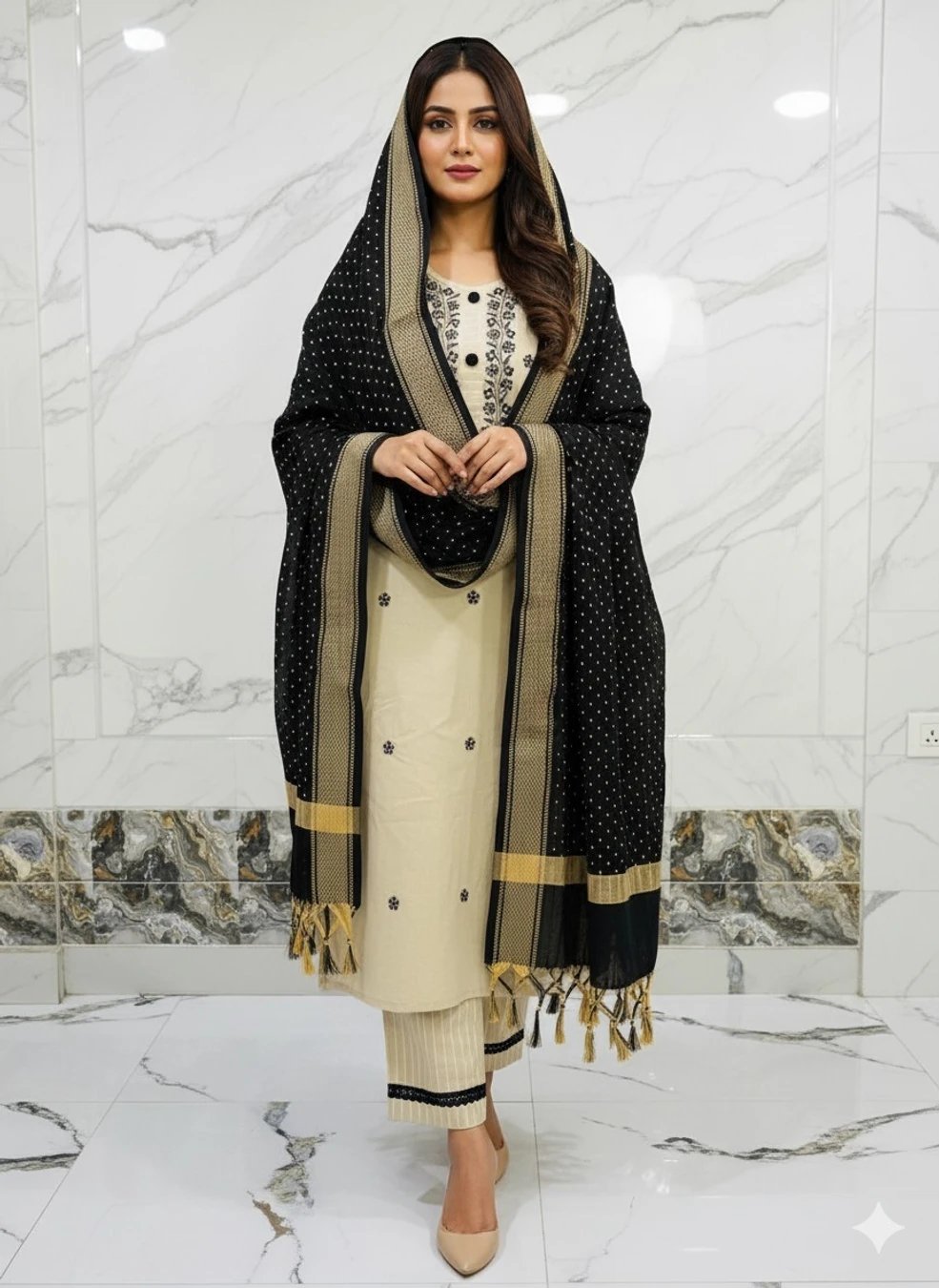 ₹430 Embroidered Kurta Palazzo and Dupatta Set for Graceful Ethnic Looks