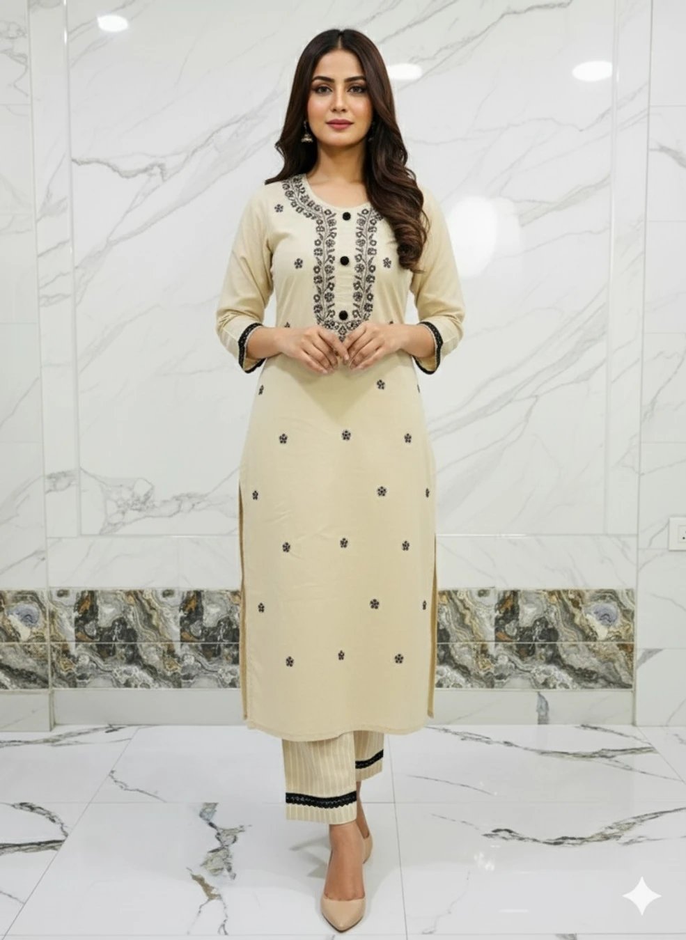 ₹430 Embroidered Kurta Palazzo and Dupatta Set for Graceful Ethnic Looks