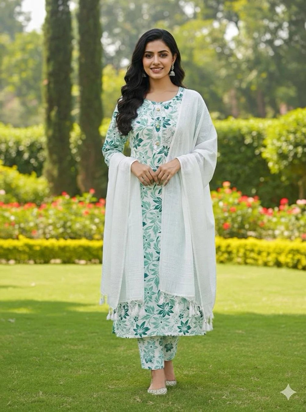 ₹355 Printed Kurta Trouser and Dupatta Set for Easy Ethnic Styling