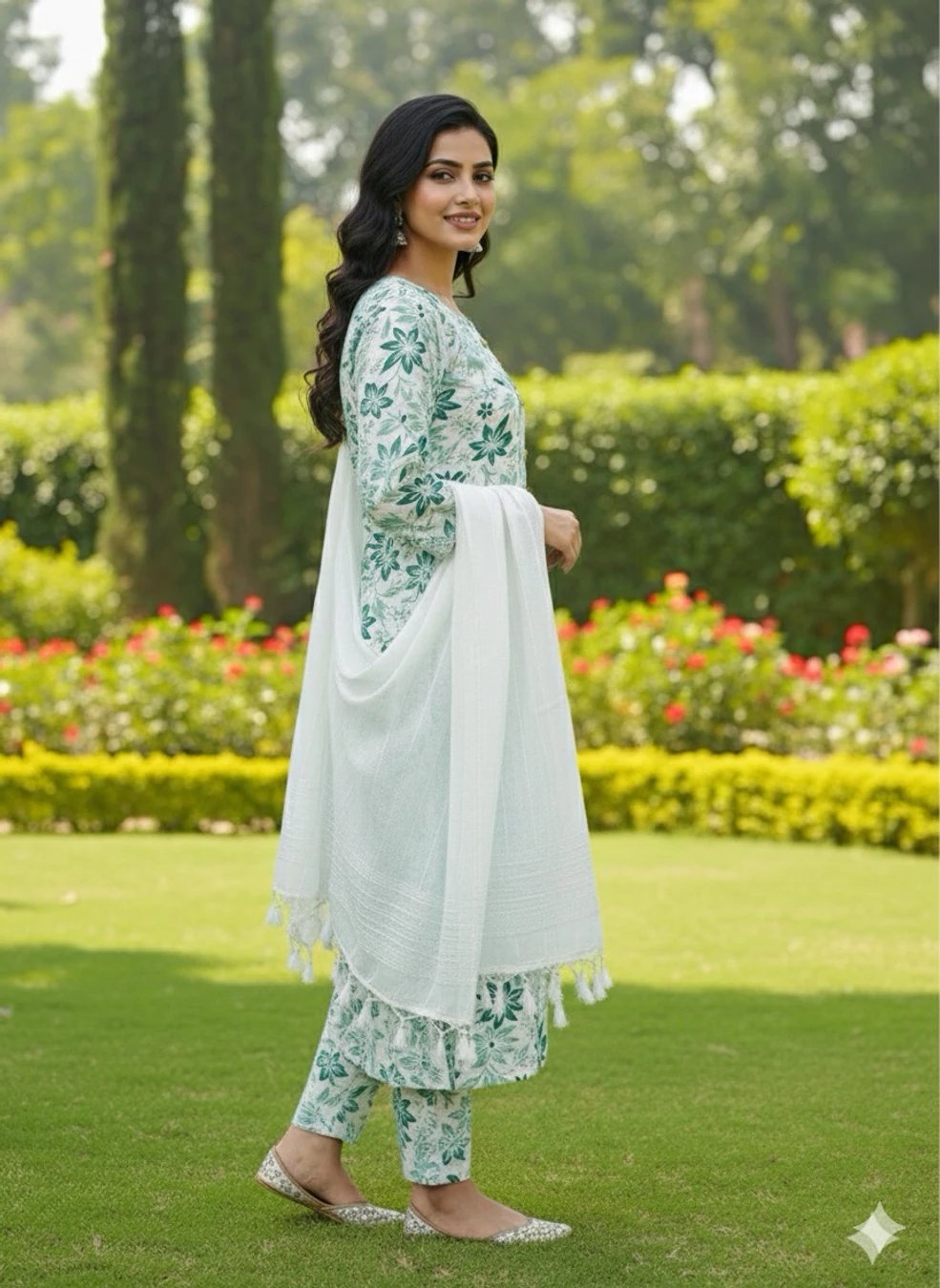 ₹355 Printed Kurta Trouser and Dupatta Set for Easy Ethnic Styling