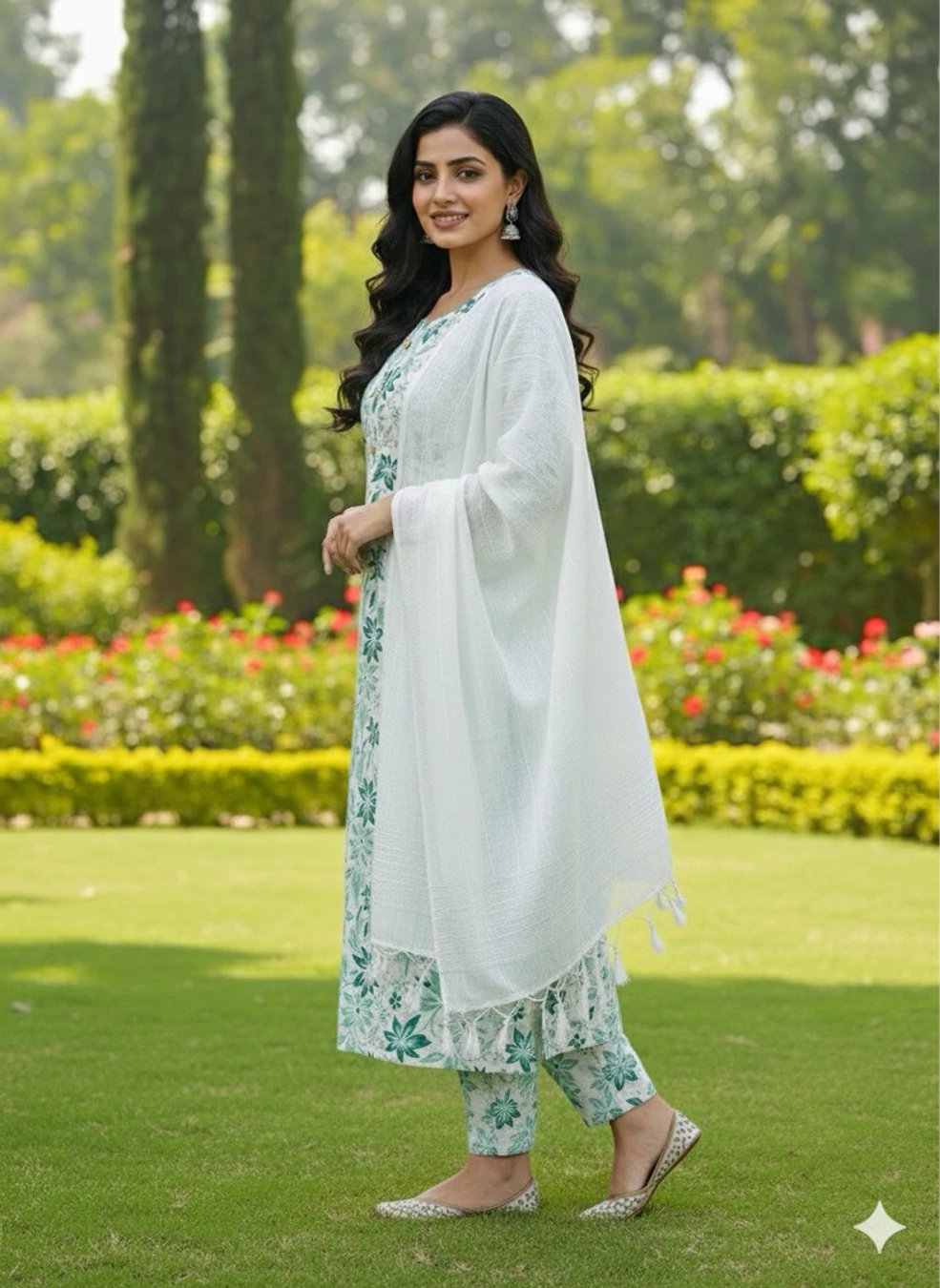₹355 Printed Kurta Trouser and Dupatta Set for Easy Ethnic Styling