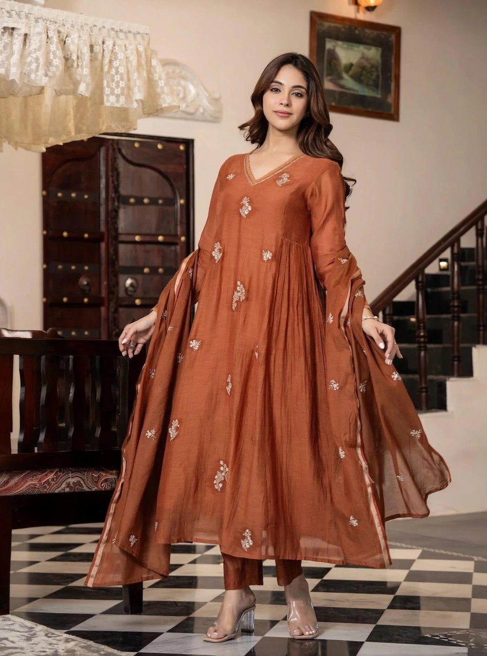 ₹752 Pure Silk Kurta Pant Dupatta Set for Women, Festive Ethnic Wear