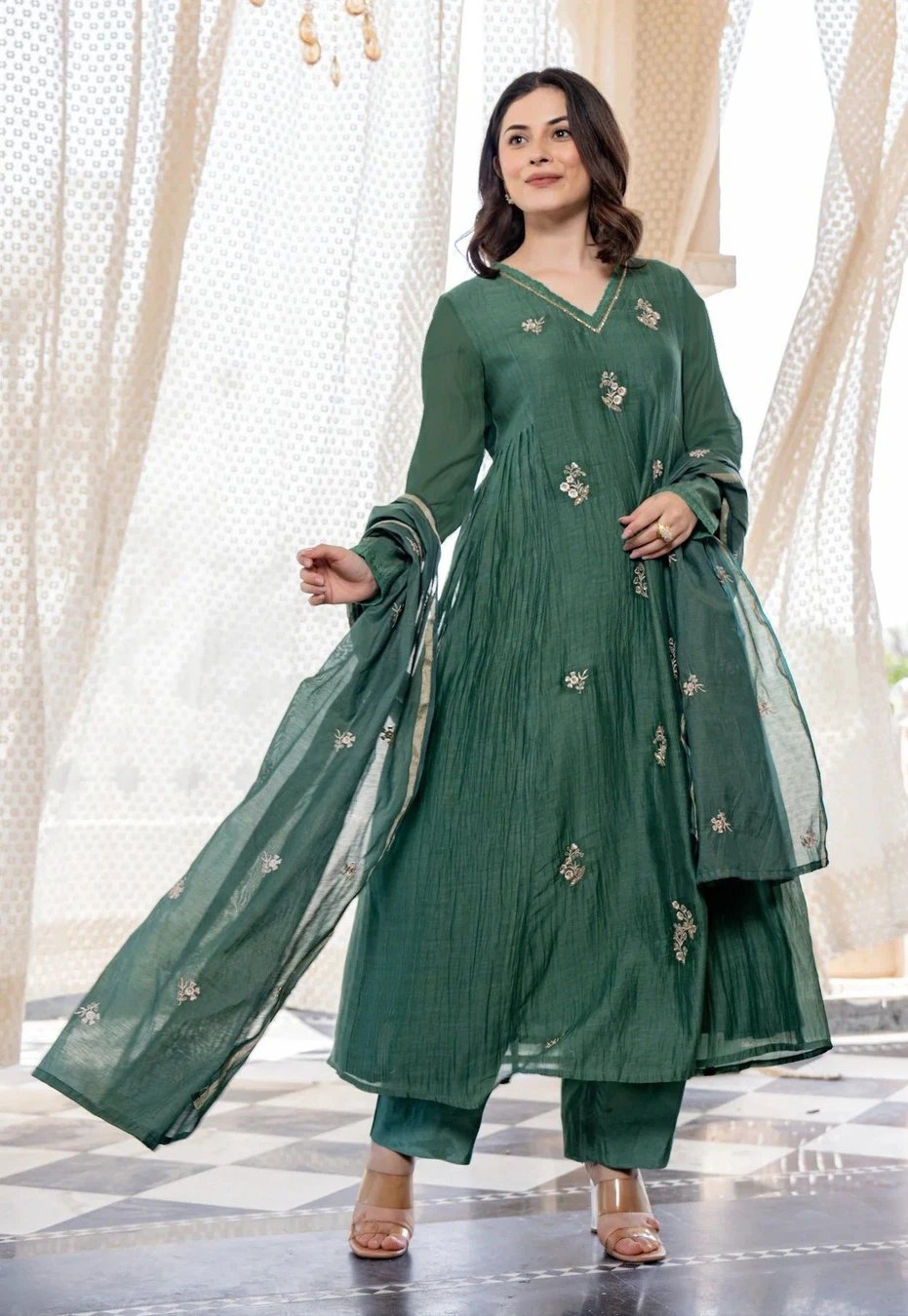 ₹752 Pure Silk Kurta Pant Dupatta Set for Women, Festive Ethnic Wear
