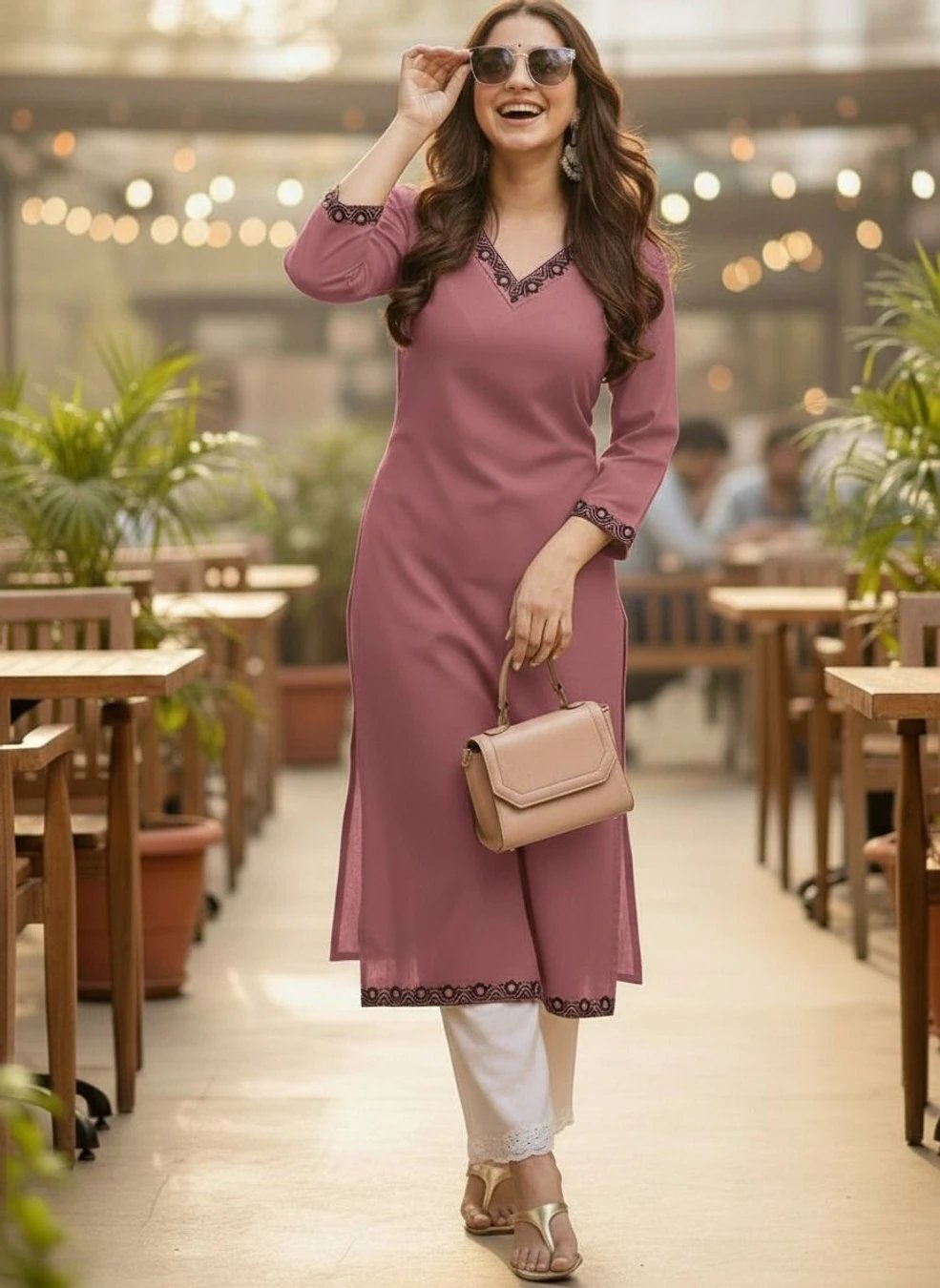 ₹261 Purple Embroidered Pure Cotton Straight Kurta for Women & Ethnic Style