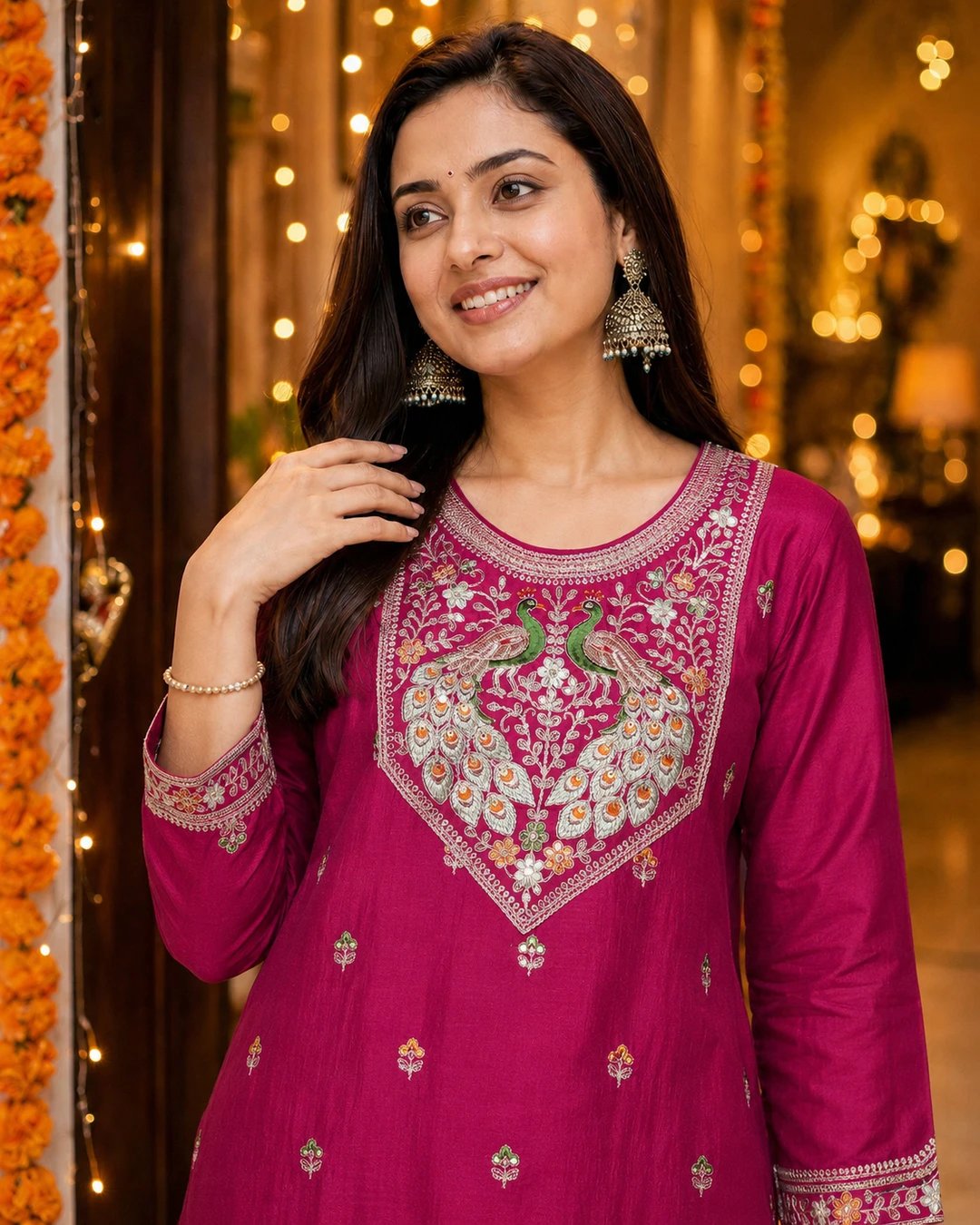 ₹619 Embroidered Silk Blend Straight Kurta for Women’s Festive Style