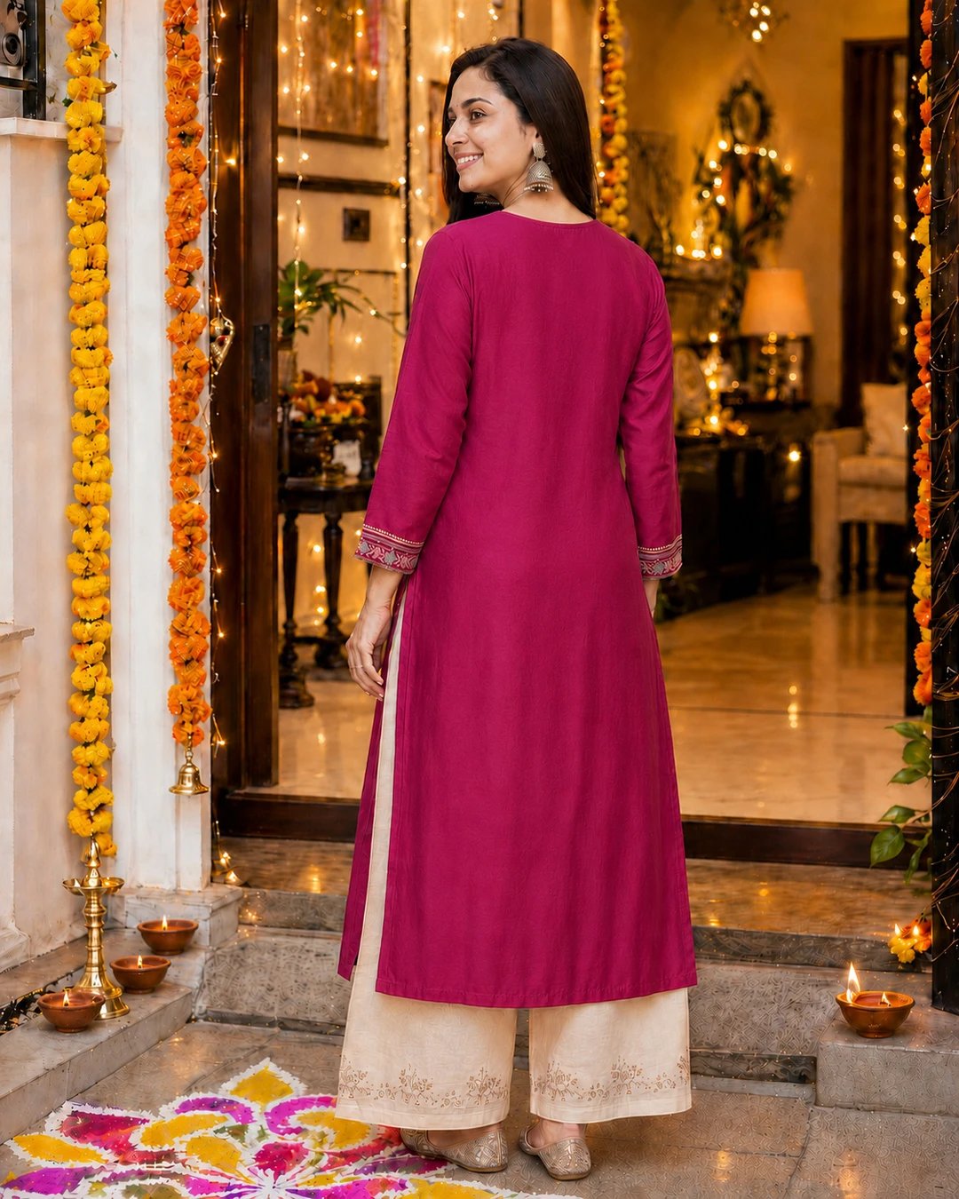 ₹619 Embroidered Silk Blend Straight Kurta for Women’s Festive Style