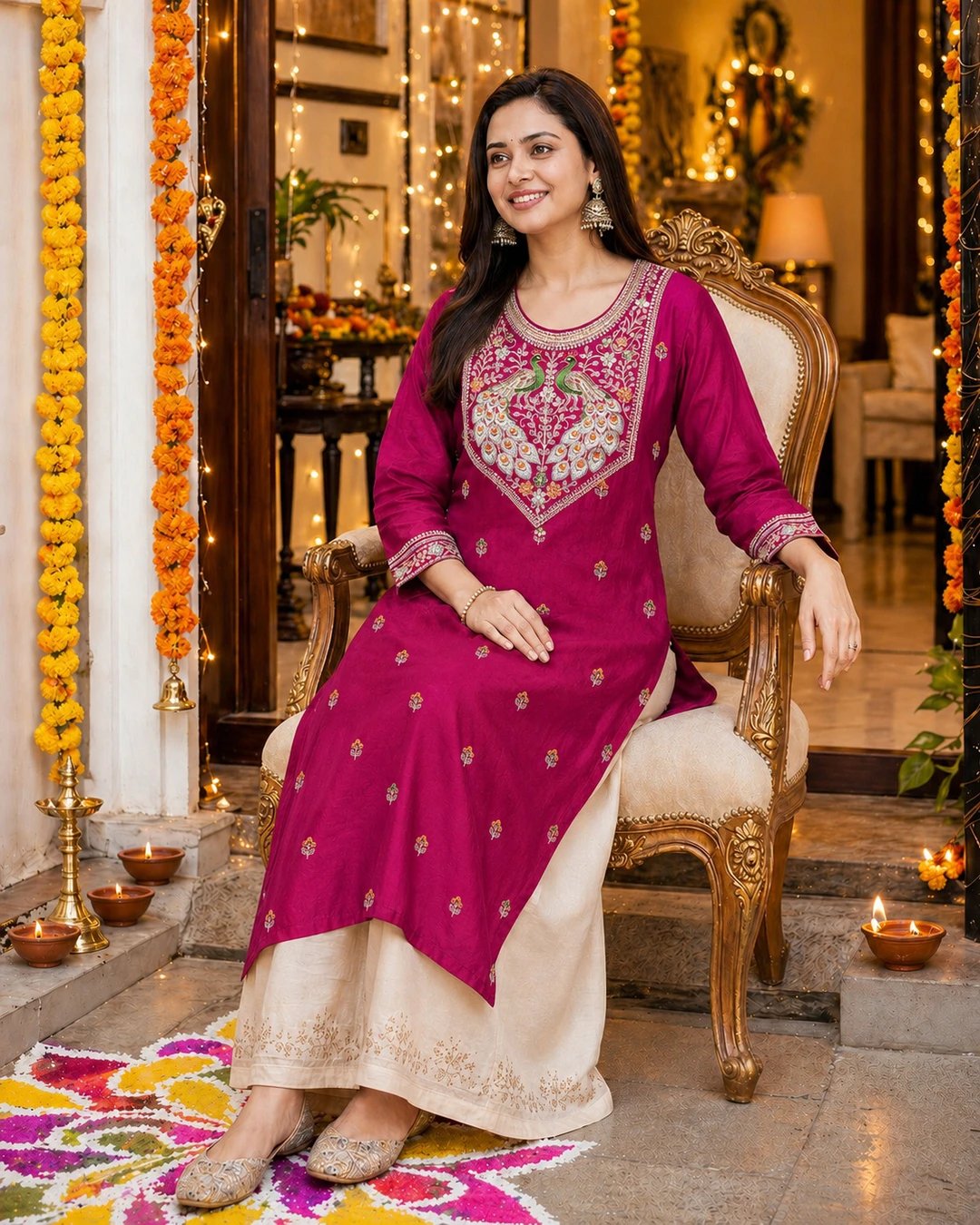 ₹619 Embroidered Silk Blend Straight Kurta for Women’s Festive Style