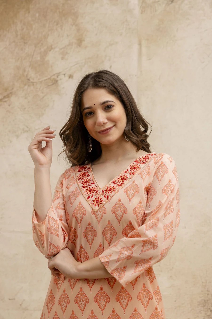 ₹336 Embroidered Cotton Blend Straight Kurta for Women's Ethnic Style