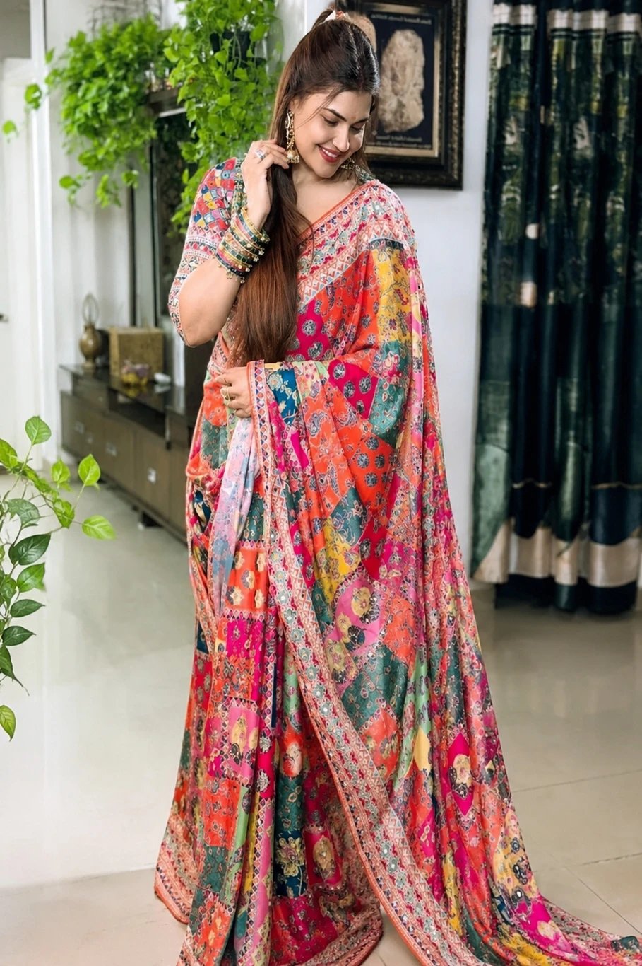₹1,099 Printed Bollywood Silk Blend Saree for Festive and Party Style