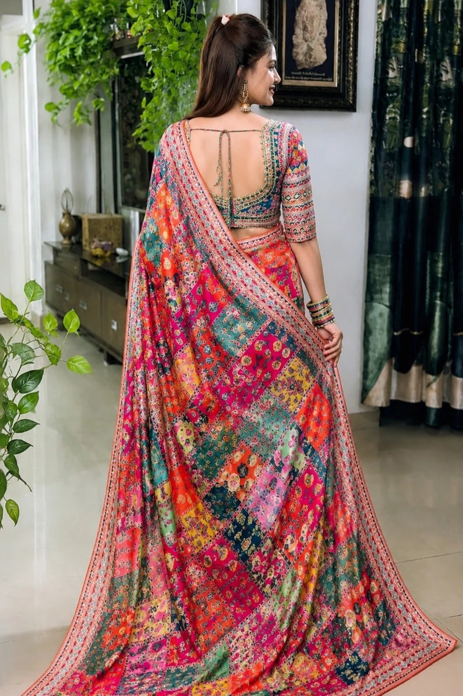 ₹1,099 Printed Bollywood Silk Blend Saree for Festive and Party Style