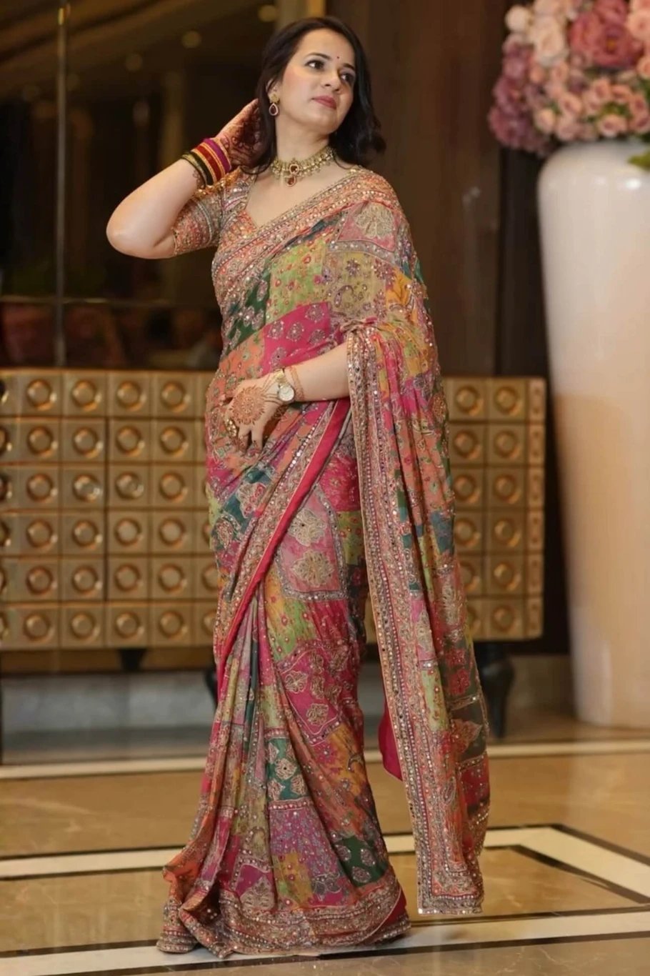 ₹1,209 Multicolor Printed Bollywood Silk Blend Saree for Festive Style