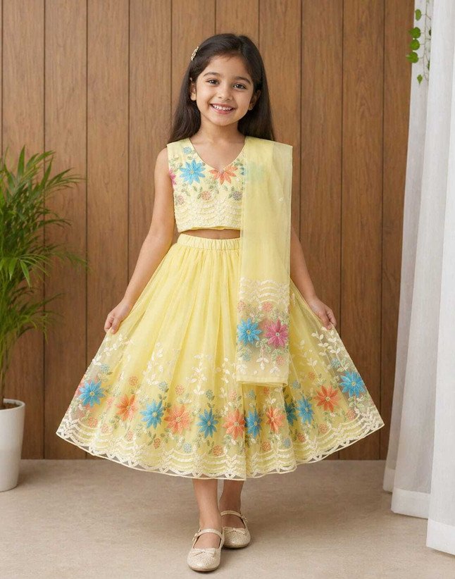 ₹340 Pink Girls Embroidered Lehenga Choli Set for Weddings and Festive Wear