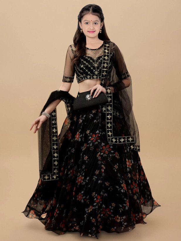 ₹350 Purple Girls Embellished Lehenga Choli Set for Festive Celebrations