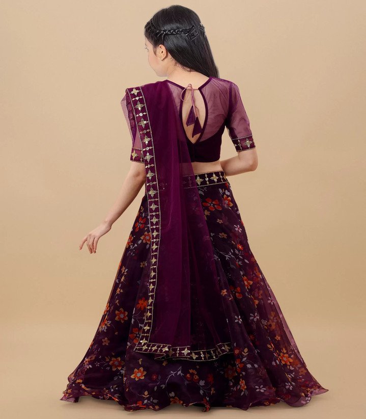 ₹350 Purple Girls Embellished Lehenga Choli Set for Festive Celebrations