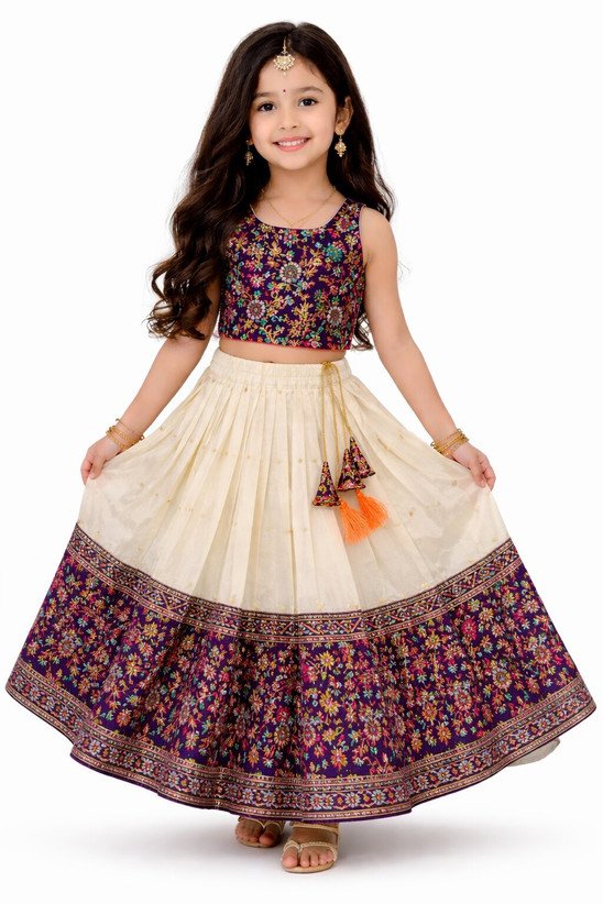 ₹448 Multicolor Girls Printed Lehenga Choli for Festive and Party Wear