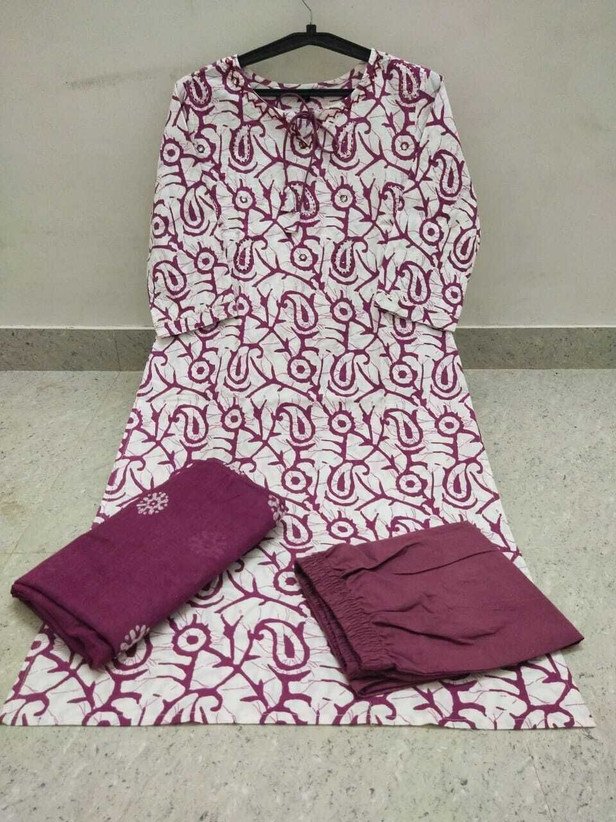 ₹998 Devanshi Fashion Women's Pure Cotton Kurti Pant Dupatta Set