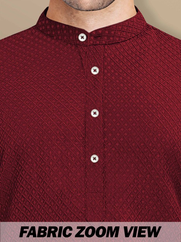 ₹332 VeBNoR Men's Maroon Jacquard Straight Kurta for Festive Occasions