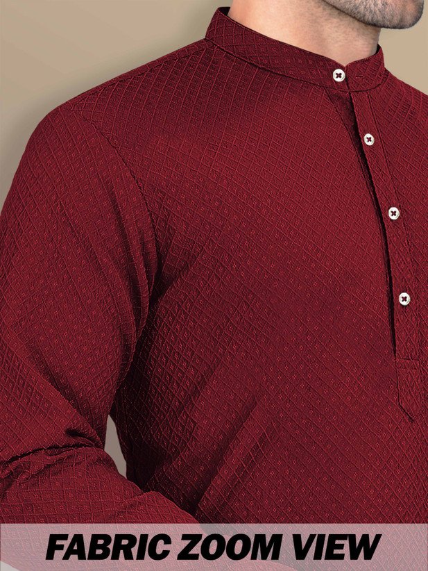₹332 VeBNoR Men's Maroon Jacquard Straight Kurta for Festive Occasions