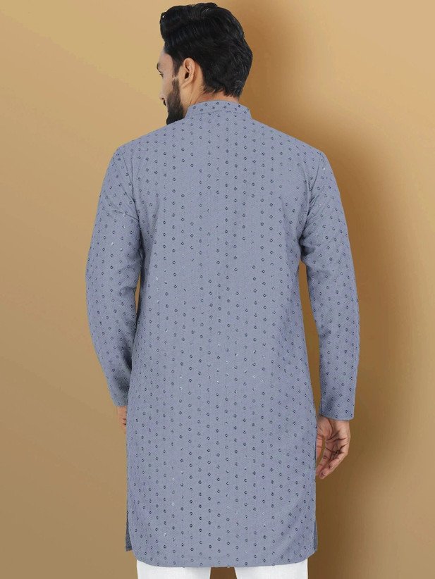 ₹242 VeBNoR Men's Grey Jacquard Straight Kurta for Festive Occasions