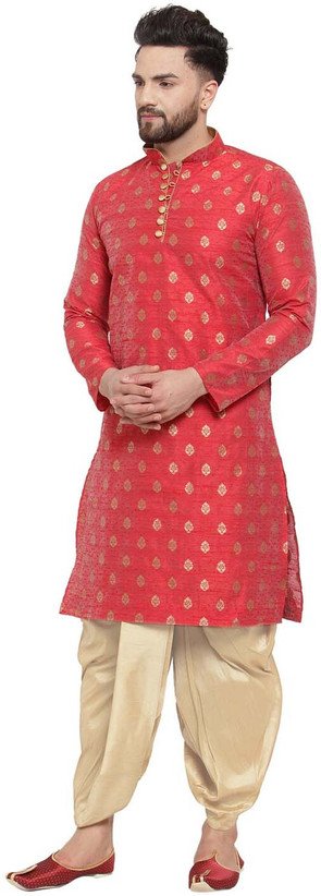 ₹958 Larwa Men's Art Silk Kurta Dhoti Set for Festive and Wedding Wear