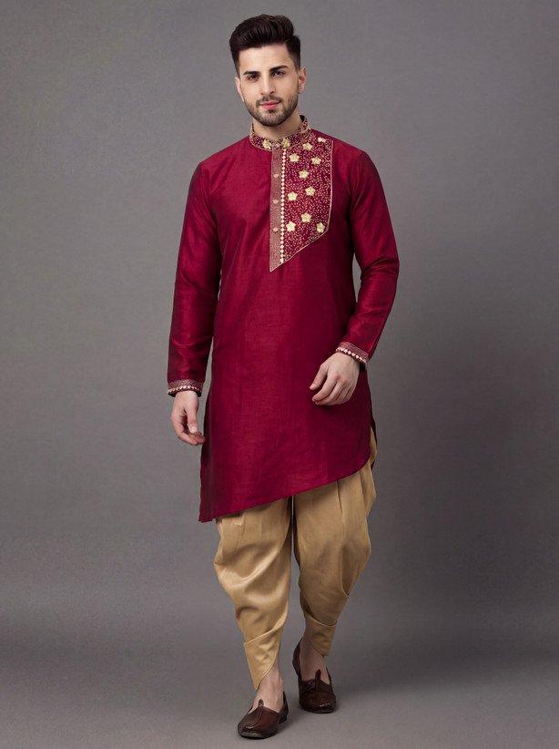 ₹412 Silk Blend Kurta Pyjama Set for Men, Stylish Festive Ethnic Wear