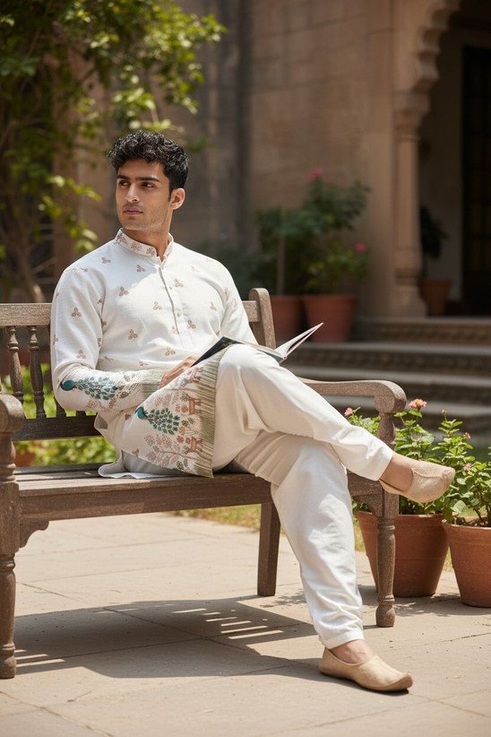 ₹503 Cotton Rayon Kurta Dhoti Set for Men, Traditional Festive Wear