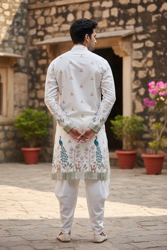 ₹503 Cotton Rayon Kurta Dhoti Set for Men, Traditional Festive Wear