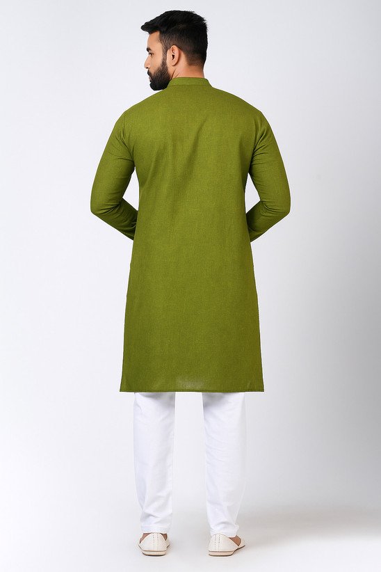 ₹271 Dark Green Cotton Blend Straight Kurta for Men, Festive Ethnic Style