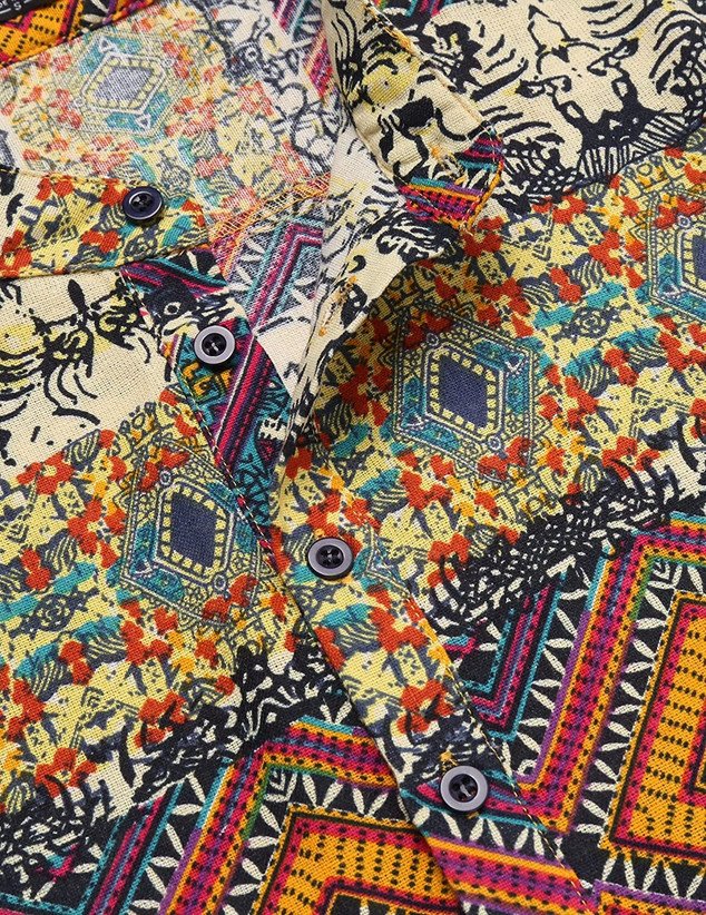 ₹379 Yellow Printed Cotton Blend Straight Kurta for Men, Festive Style