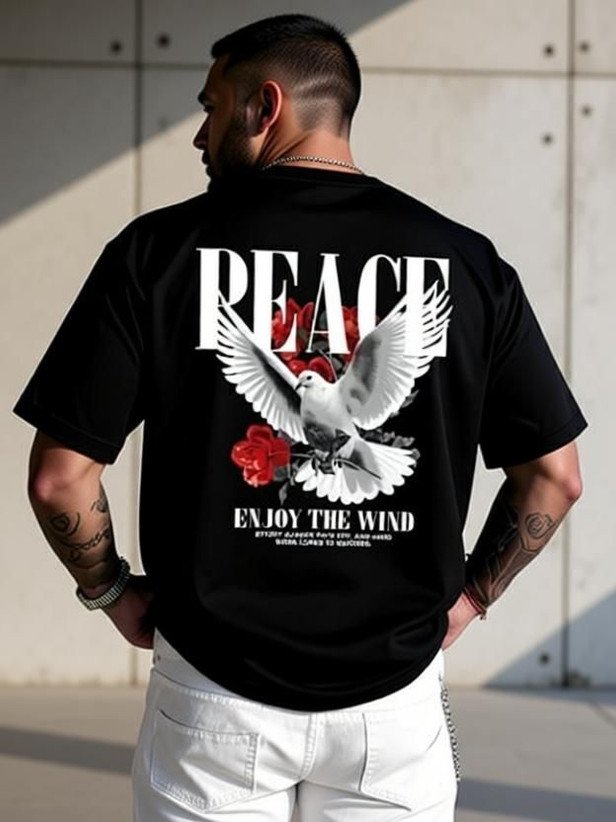 ₹222 Black Graphic Print Pure Cotton T-Shirt for Men, Casual Everyday Style
