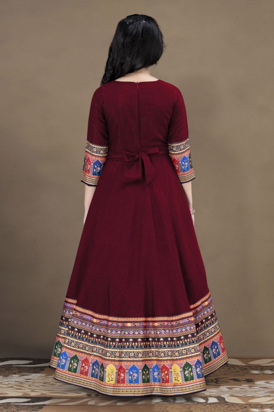 ₹709 Maroon Festive Wedding Dress for Girls, Full Length 3/4 Sleeve