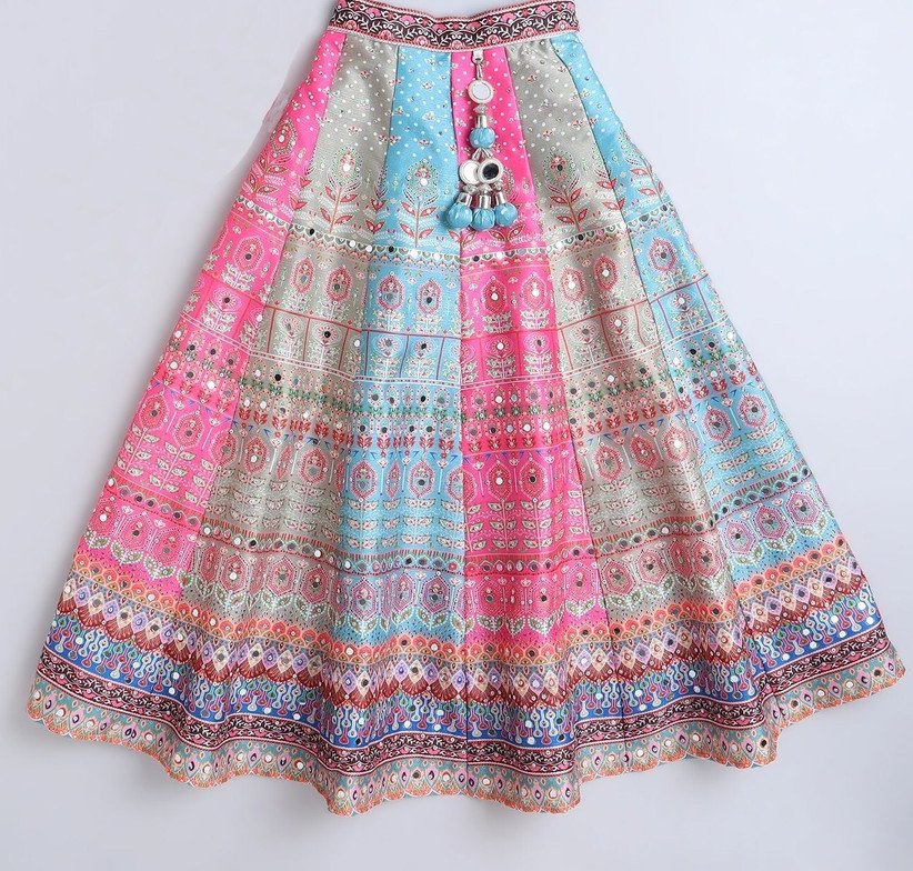 ₹516 Multicolor Embellished Lehenga Choli Set for Girls, Festive Ethnic