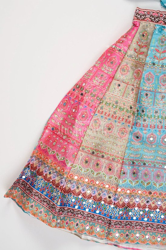 ₹516 Multicolor Embellished Lehenga Choli Set for Girls, Festive Ethnic