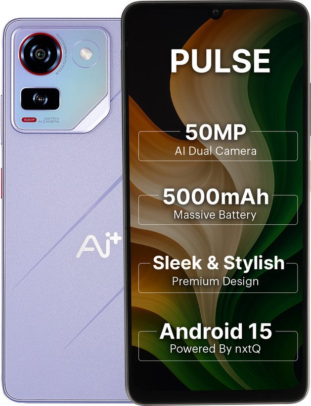 ₹7,999 Ai+ Pulse 1 Purple 4GB 64GB Smartphone with 5000mAh Battery