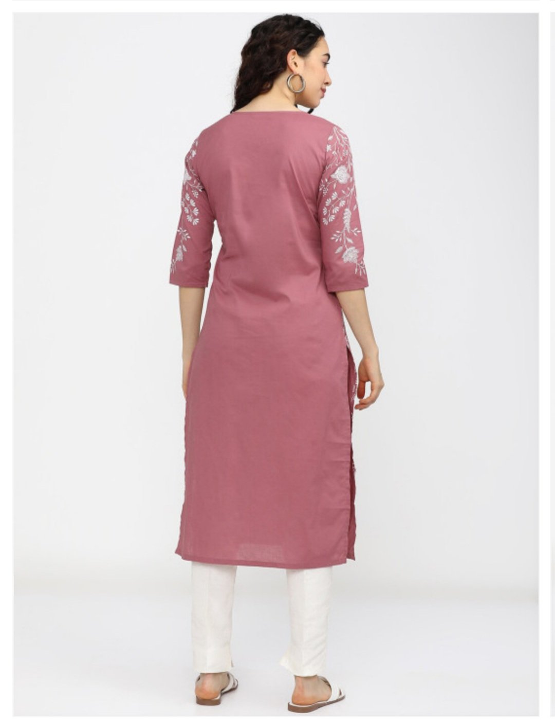 ₹467 Vishudh Pink Floral Kurta for Women | Cotton Keyhole Neck Style