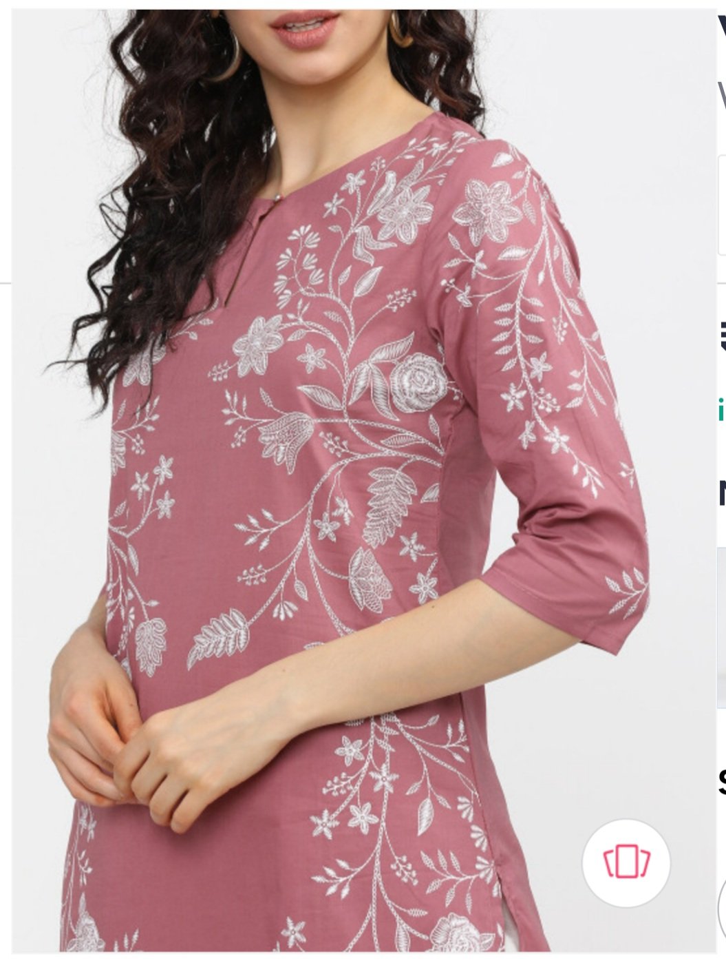 ₹467 Vishudh Pink Floral Kurta for Women | Cotton Keyhole Neck Style