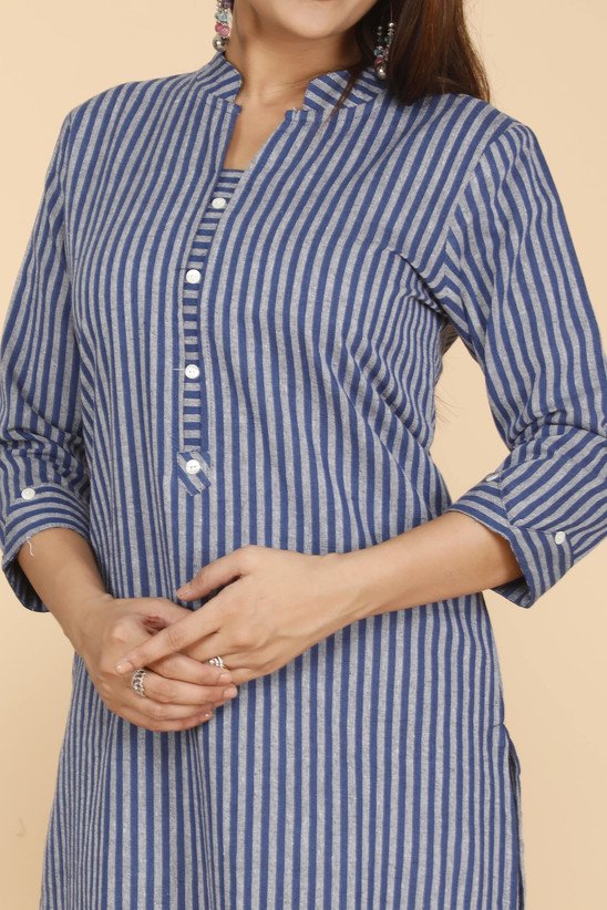 ₹375 Neerupam Self Design Khadi Cotton Straight Kurta for Women in Blue
