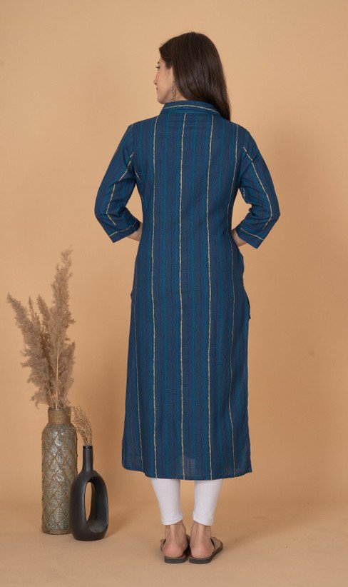 ₹557 Rimeline Striped Viscose Rayon Straight Kurta for Women in Dark Blue