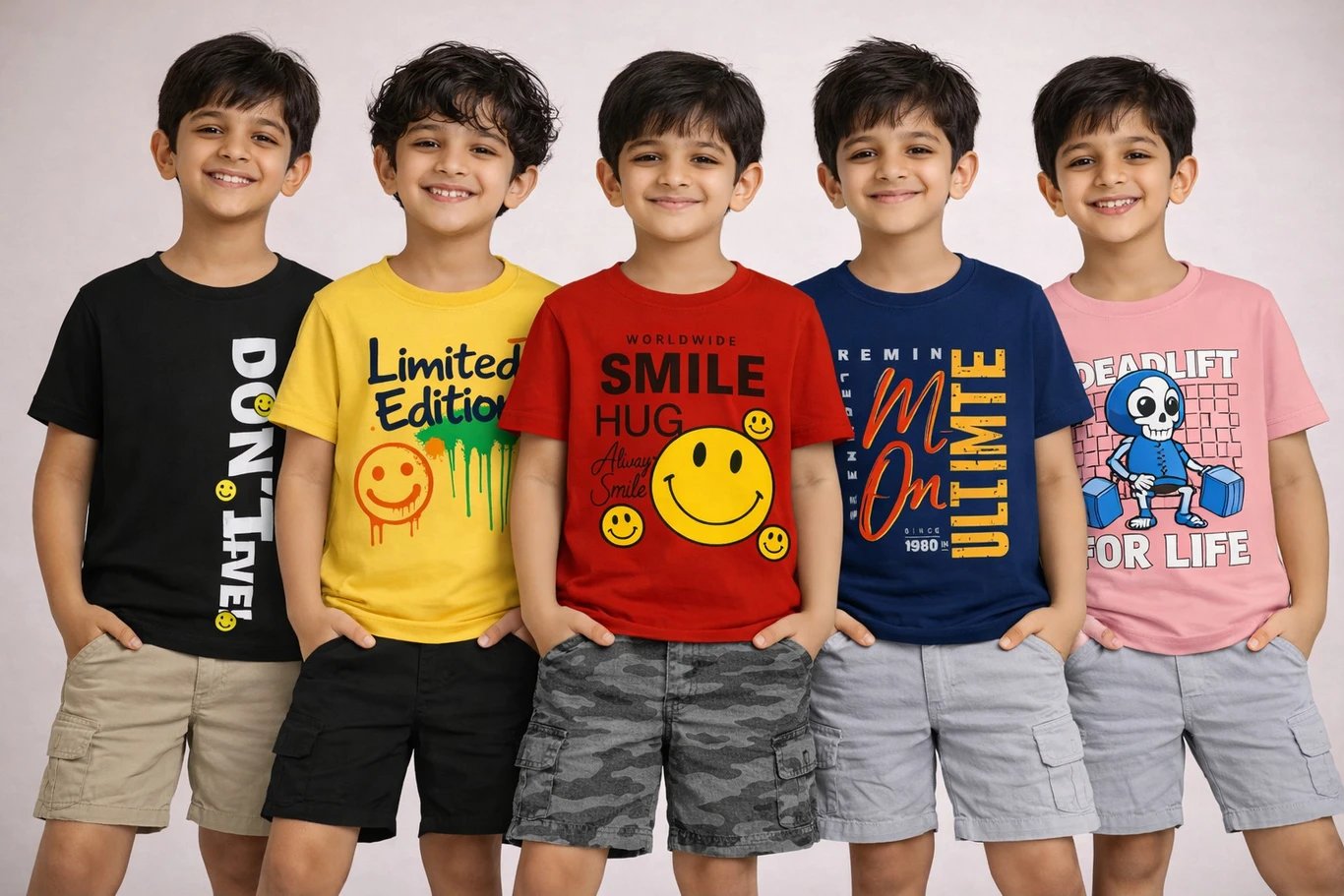 ₹437 CUTE TREND Boys Pure Cotton Printed T-Shirts Pack of 5 for Kids